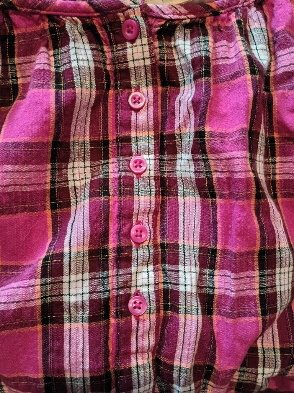Faded Glory Ladies Pink Plaid Peasant Tunic Sz PXL - Picture 6 of 7